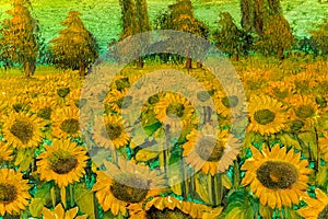 Sunflowers Vintage Oil Painting