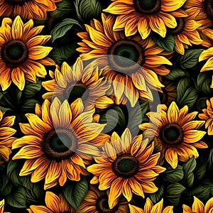 Sunflowers Yelllow Pattern Illustration