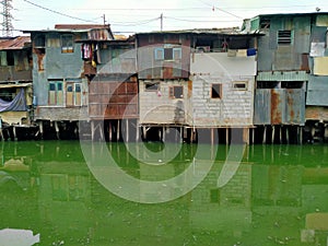 Sungai Duri, Roxy mas, Jakarta,The atmosphere of a densely populated settlement standing on the river