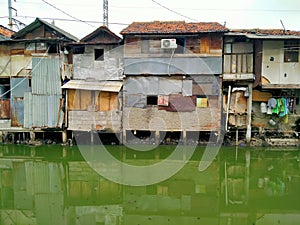 Sungai Duri, Roxy mas, Jakarta, InThe atmosphere of a densely populated settlement standing on the river