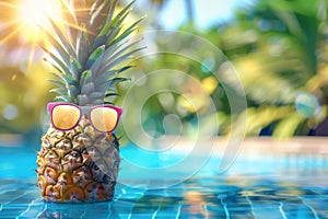 Sunglass-Clad Pineapple Lounging Poolside, Embodying Summer Fun - Generative AI