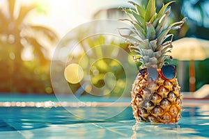 Sunglass-Clad Pineapple Lounging Poolside, Embodying Summer Fun - Generative AI