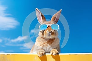 Sunglass cute blue sitting bunny pretty rabbit little portrait easter animals pet mammal