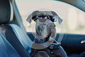 Sunglass-Wearing Dog in Car