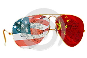 Sunglasses with an American and Chinese flag