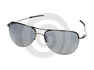 Sunglasses aviator style, silver color, modern frame side view