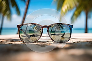 Sunglasses with beach reflection