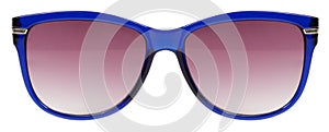 Sunglasses blue frame and red color lens isolated against a clean white background nobody