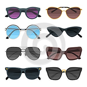 Sunglasses color flat icons set for web and mobile design