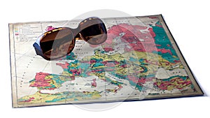 Sunglasses on Europe Map, Isolated