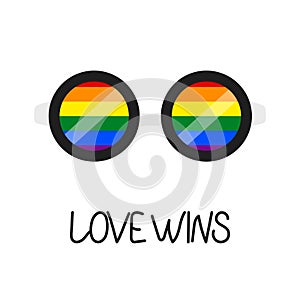 Sunglasses. Eyeglasses. Hand drawn glasses, summer symbol. Accessory. Flag LGBT rainbow colors. Template design, vector.