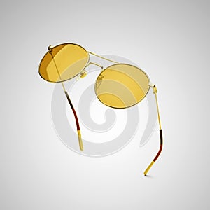 Sunglasses in flying isolated on white and grey background. Retro sunglasses summer woman fashion accessories as design