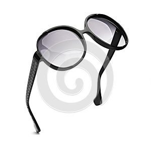 Sunglasses in flying isolated on white and grey background. Sunglasses summer woman fashion accessories as design