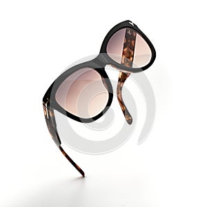 Sunglasses in flying  on white and grey background. Sunglasses summer woman fashion accessories as design