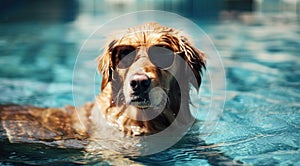 sunglasses free dog in swimming pool