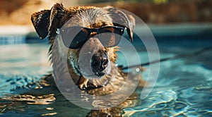 sunglasses free dog in swimming pool