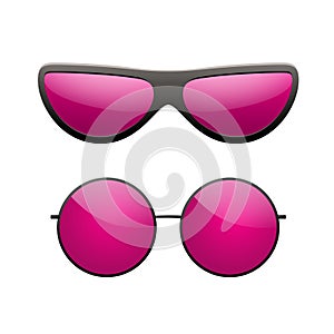 Sunglasses icons set. Pink sun glasses isolated white background. Fashion pink vintage graphic style. Female modern