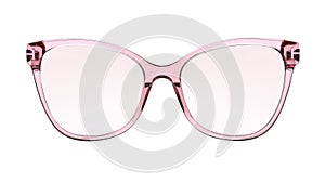 Sunglasses isolated on white background. Mockup sunglasses front view closeup design for applying on a portrait. Pink