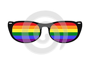 sunglasses with LGBT gay rainbow lenses isolated on white background. Rainbow, LGBT pride, gay, human
