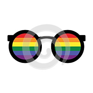 Sunglasses with LGBT gay rainbow lenses isolated on white background. Rainbow, LGBT pride, gay, human