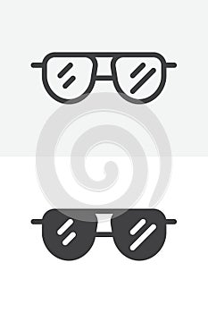 Sunglasses line and solid vector icon set in different style