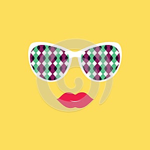 Sunglasses and lips. Vector illustration. Print for your T-shir