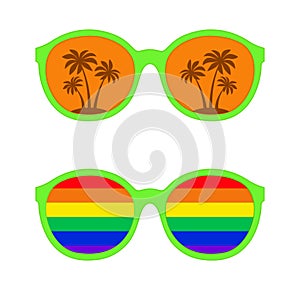 Sunglasses with palm tree and rainbow