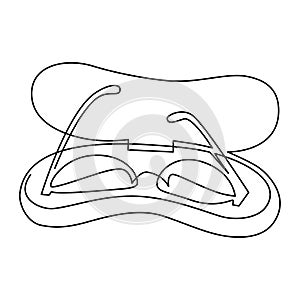 Sunglasses, prescription glasses in glasses box. Continuous line drawing. Vector illustration