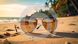 Sunglasses on a sandy beach concept Summer