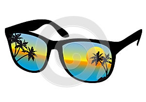 Sunglasses with sea sunset photo