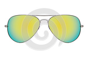 Sunglasses with a silver frame and yellow mirror lens.