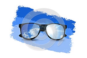 Sunglasses and sky reflection