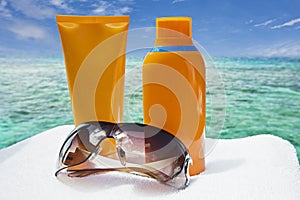 Sunglasses and sun-protection cream
