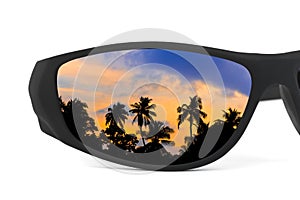 Sunglasses and sunset reflection