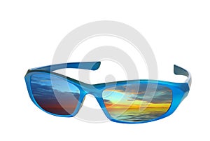 Sunglasses with a sunset reflection
