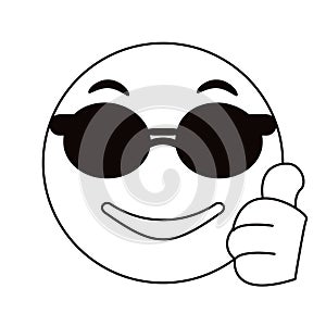 Sunglasses and thumb emoticon style thin line