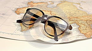 Sunglasses travel passport country map. Travel concept, two passports on the map of Europe