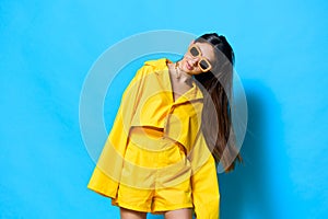 sunglasses woman young fashion trendy yellow joyful lifestyle attractive beautiful girl