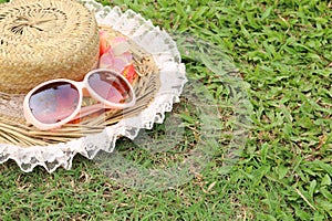 Sunglasses on woven hat