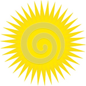 An abstract, circular, yellow sun graphic