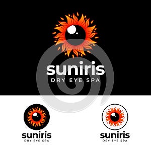 Suniris dry eye spa logo,  eye iris creative vector with sun sparks