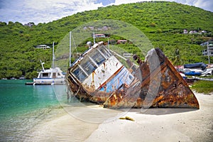 Sunk boat in the tropics photo