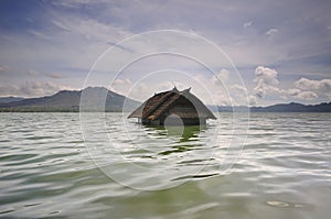 Sunk house in lake batur, Bali photo