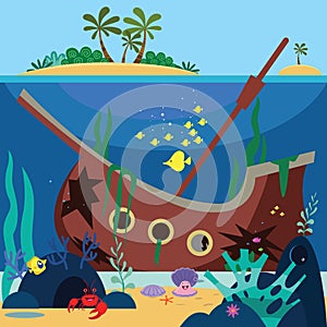 The sunk ship cartoon illustration