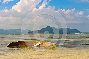 Sunken Boat on Seychelles Beach