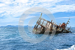 Sunken Fishing Boat off the Fijian Coast