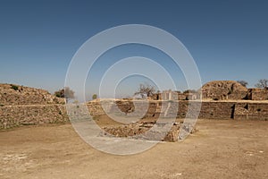 Sunken Patio Patio Hundido on the North Platform at the archaeological site of Monte Alban, Oaxaca, Mexico photo