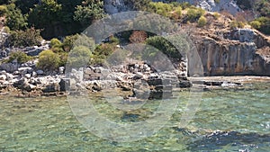 The sunken ruins on the island of Kekova Dolichiste of the ancient Lycian city of ancient Simena, was destroyed by an earthquake,