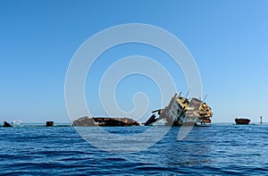 Sunken ship on coralreef near of Tiran island in Egypt