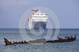 The Sunken Ship And A Cruise Liner In Grand Cayman
